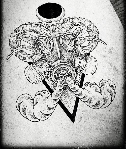 Gas Mask Ram sketch tattoo