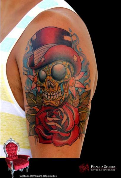 Gentleman Scull New School tattoo by Piranha Tattoo Studio