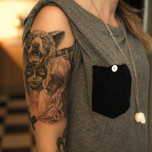 Girl Bear Indian tattoo