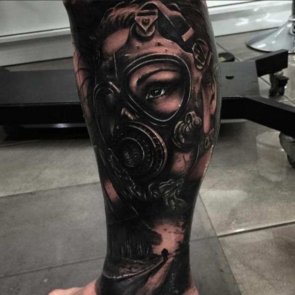 Girl in a Gas Mask Realistic tattoo