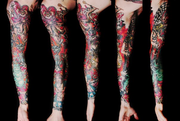 Goblin Alice in Wonderland tattoo sleeve