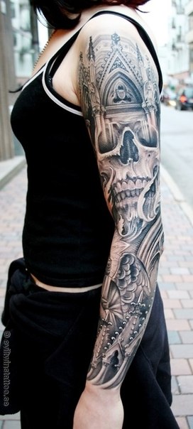 Gothic Church Scull tattoo sleeve