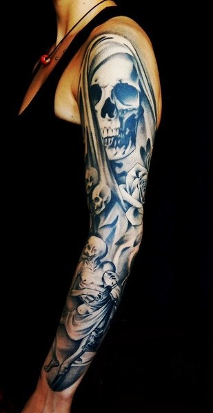 Graphic Death and Sculls tattoo sleeve