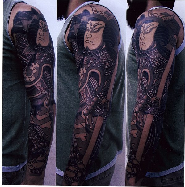 Graphic Samurai Japanese tattoo sleeve