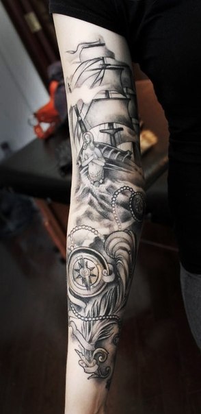 Graphic Sea Ship Sails Nautical tattoo sleeve