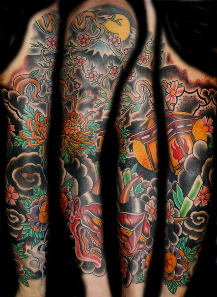 Hannya Mask and Lantern Japanese tattoo sleeve