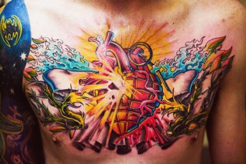 Heart Granade Explosion New School tattoo