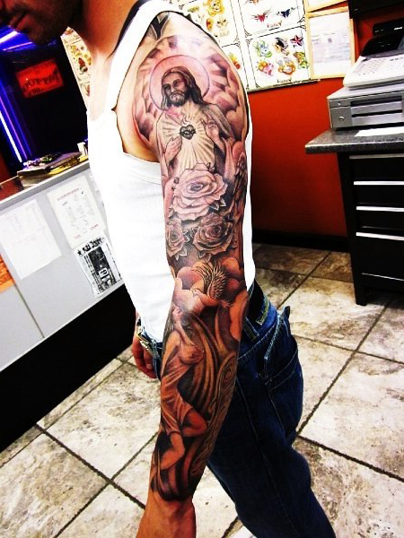 Heart of God Shines Religious tattoo Sleeve