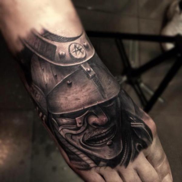 Japanese Warrior Mask Realistic tattoo by Drew Apicture