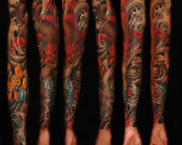 Japanese tattoo sleeve by Oleg Vishnya