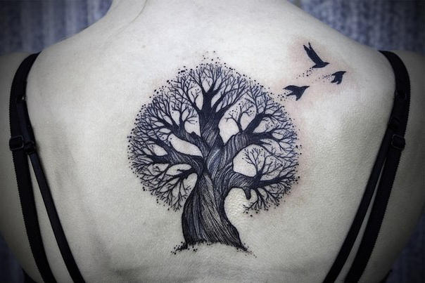 Lonely Oak Graphic tattoo idea on Back