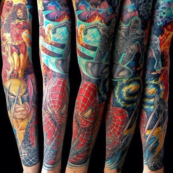 Marvel Characters tattoo sleeve