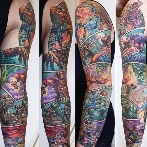 Marvel Comicbook Page tattoo sleeve