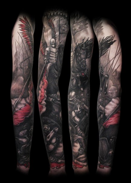 Medieval War Knight tattoo sleeve