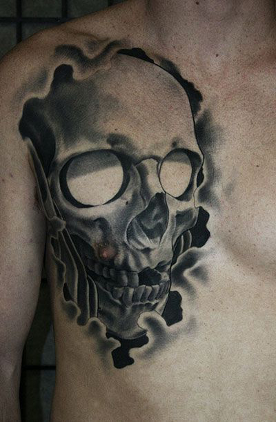 Mirror Eyed 3D Scull tattoo