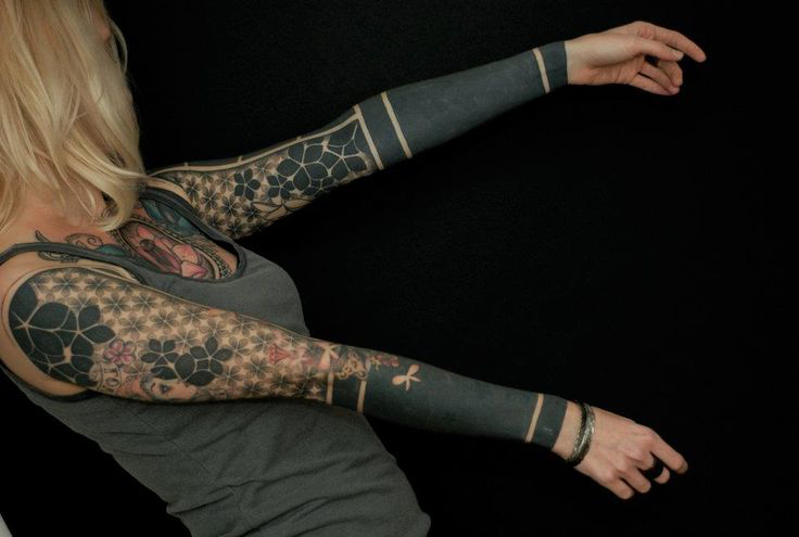 Mix od Blackwork tattoo Sleeves for Girl