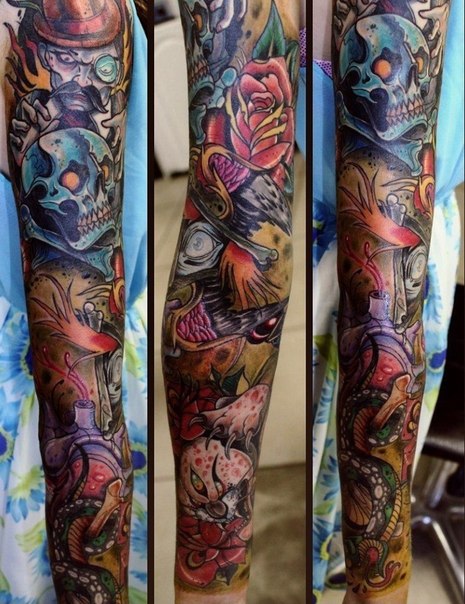 New School Scull tattoo sleeve