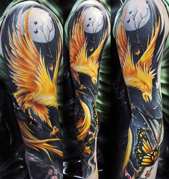 Night Burning Phoenix tattoo sleeve