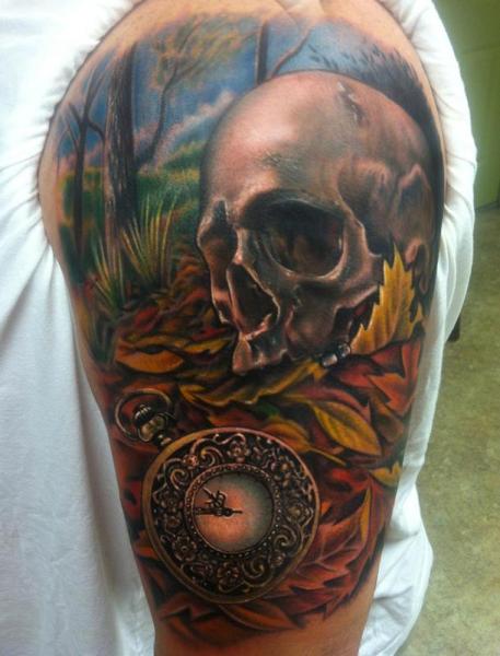 Old Watch Scull tattoo by Johnny Smith Art