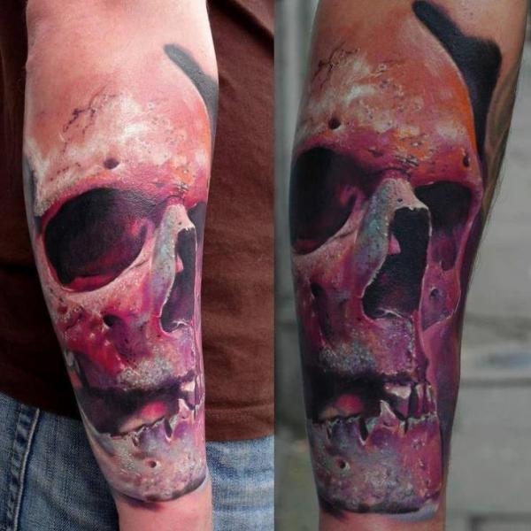 Pink Old Scull 3D tattoo by Piranha Tattoo Studio