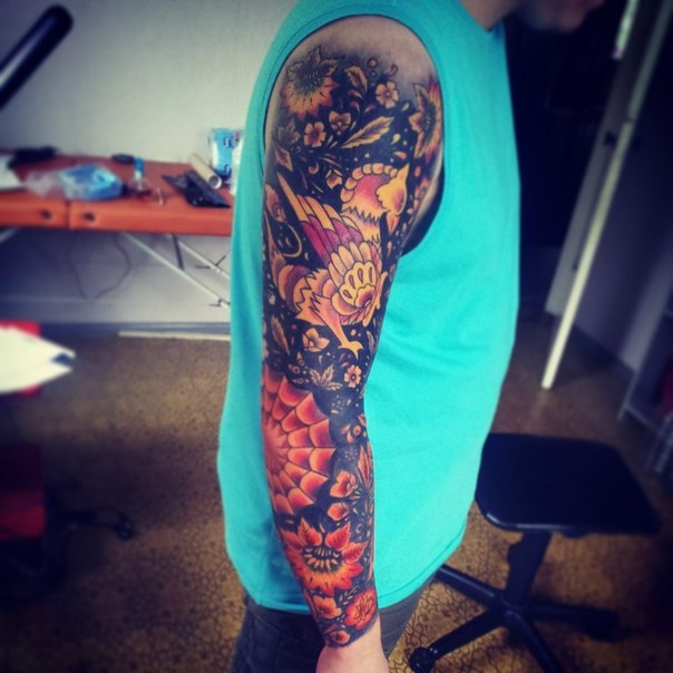 Primitive Phoenix tattoo sleeve