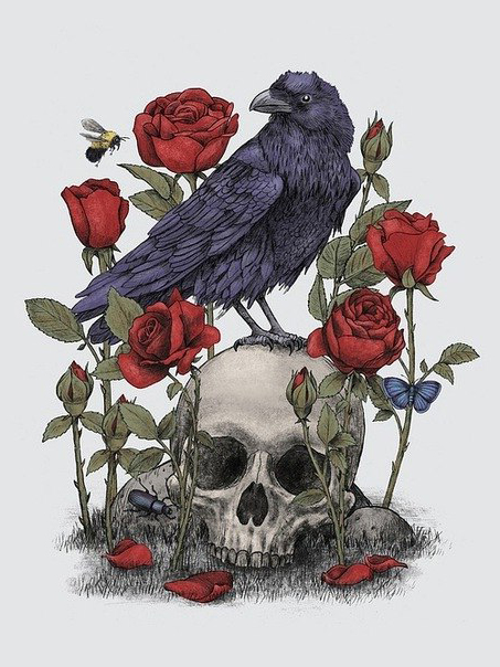 Raven and Roses Scull tattoo idea