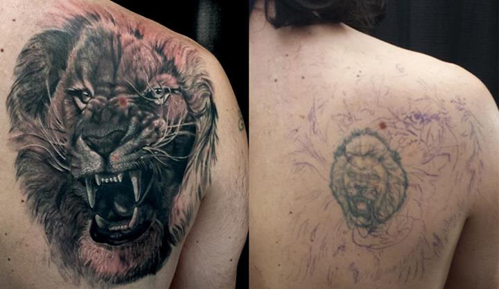 Realistic Growling Lion Cover Up tattoo design