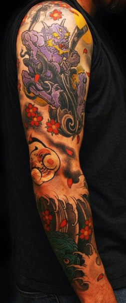 Ride a Cloud Violet Demon tattoo sleeve