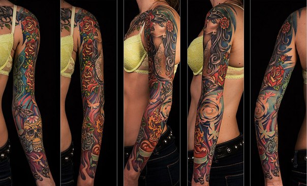 Rose Hair Girl tattoo sleeve