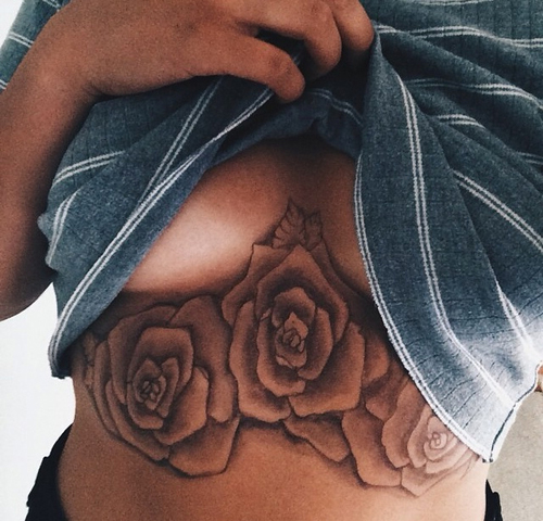 Rose Under Breast Flower Tattoo