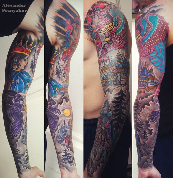 Russian Fairy Tail tattoo sleeve