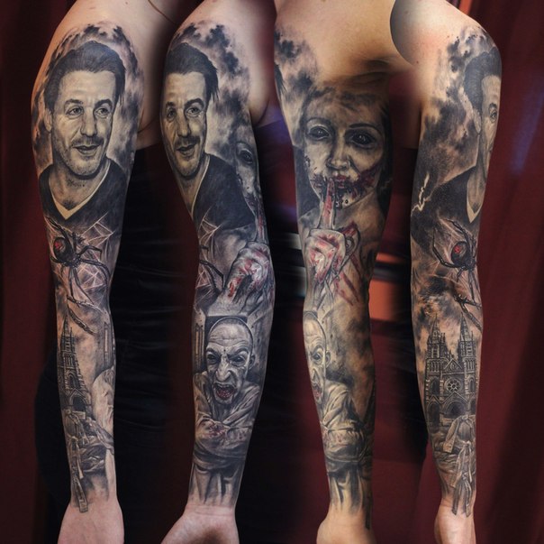 Scar face Girl and Guy tattoo sleeve