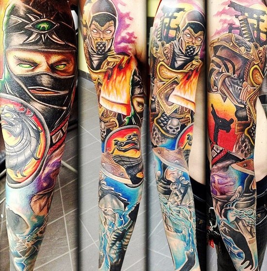 Scorpion and Raden Mortal Kombat tattoo sleeve