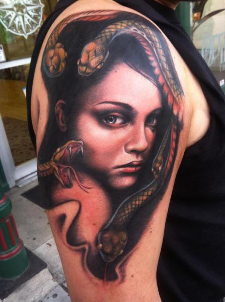 Shoulder Snake Hair Girl tattoo by Johnny Smith Art