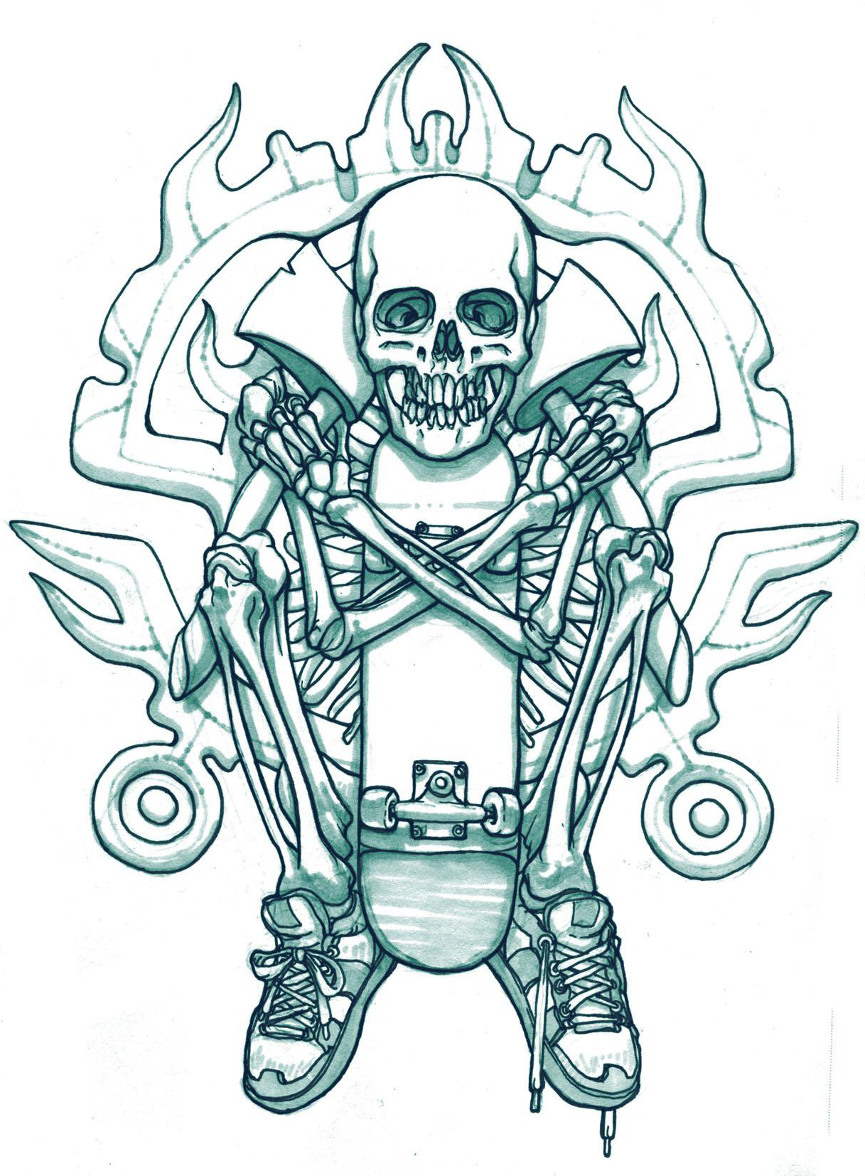 Skateboard Skeleton tattoo sketch