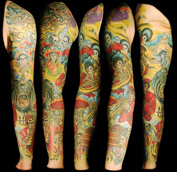 Skeleton Jazz Band tattoo sleeve