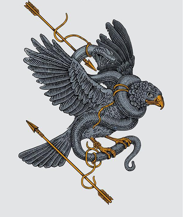 Snake And Eagle hunting tattoo sketch