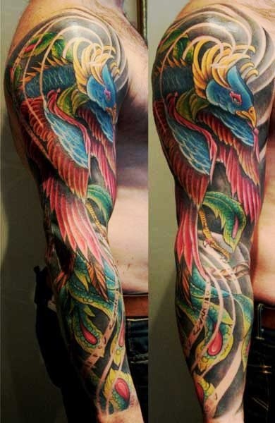 Strong Wings Peacock tattoo sleeve