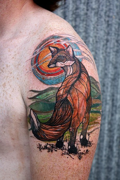 Sun Set Fox Graphic tattoo idea