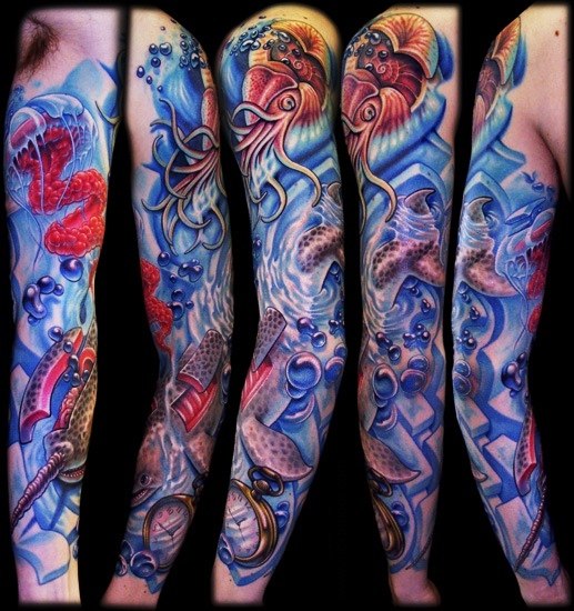 Time Warp Squid tattoo sleeve