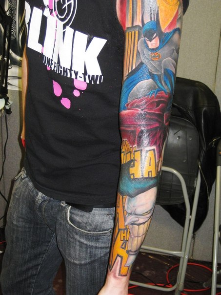 Traditional Batman Comic Book tattoo sleeve