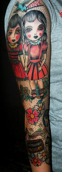 Two Girl Friends New School tattoo sleeve