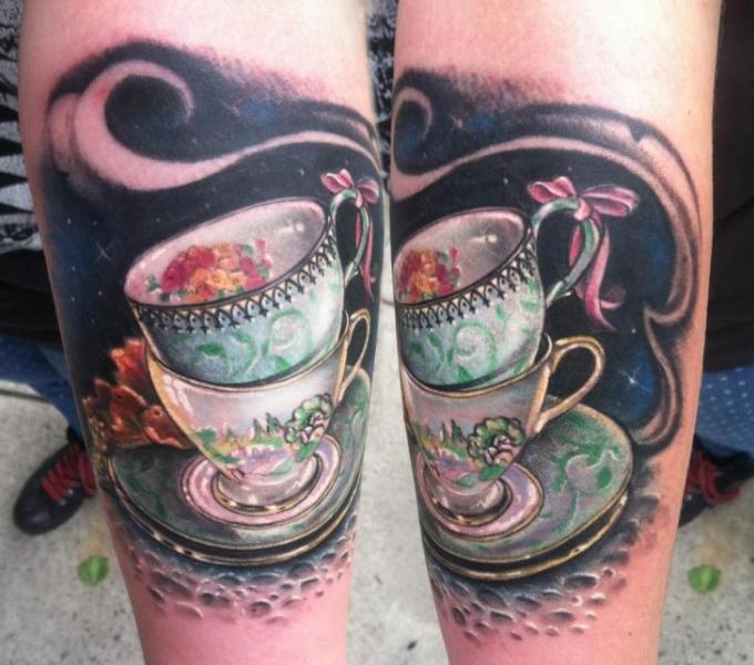 Two Tea Cups tattoo by Johnny Smith Art