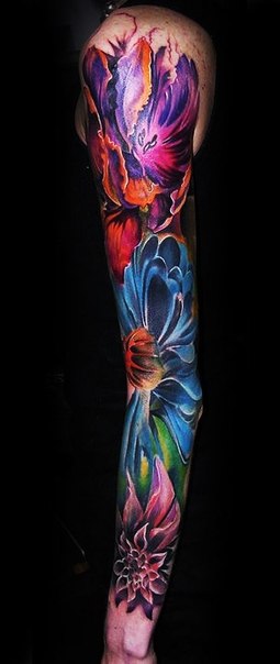 Violet Flowers tattoo sleeve