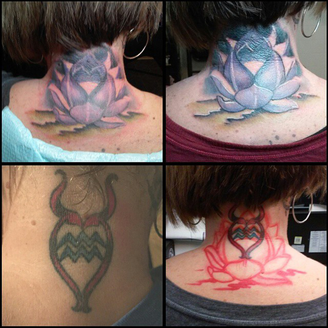 Water Lily Cover Up tattoo on Neck