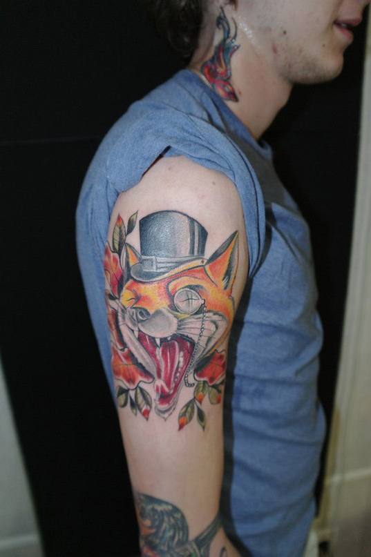 Yawning Fox New School tattoo