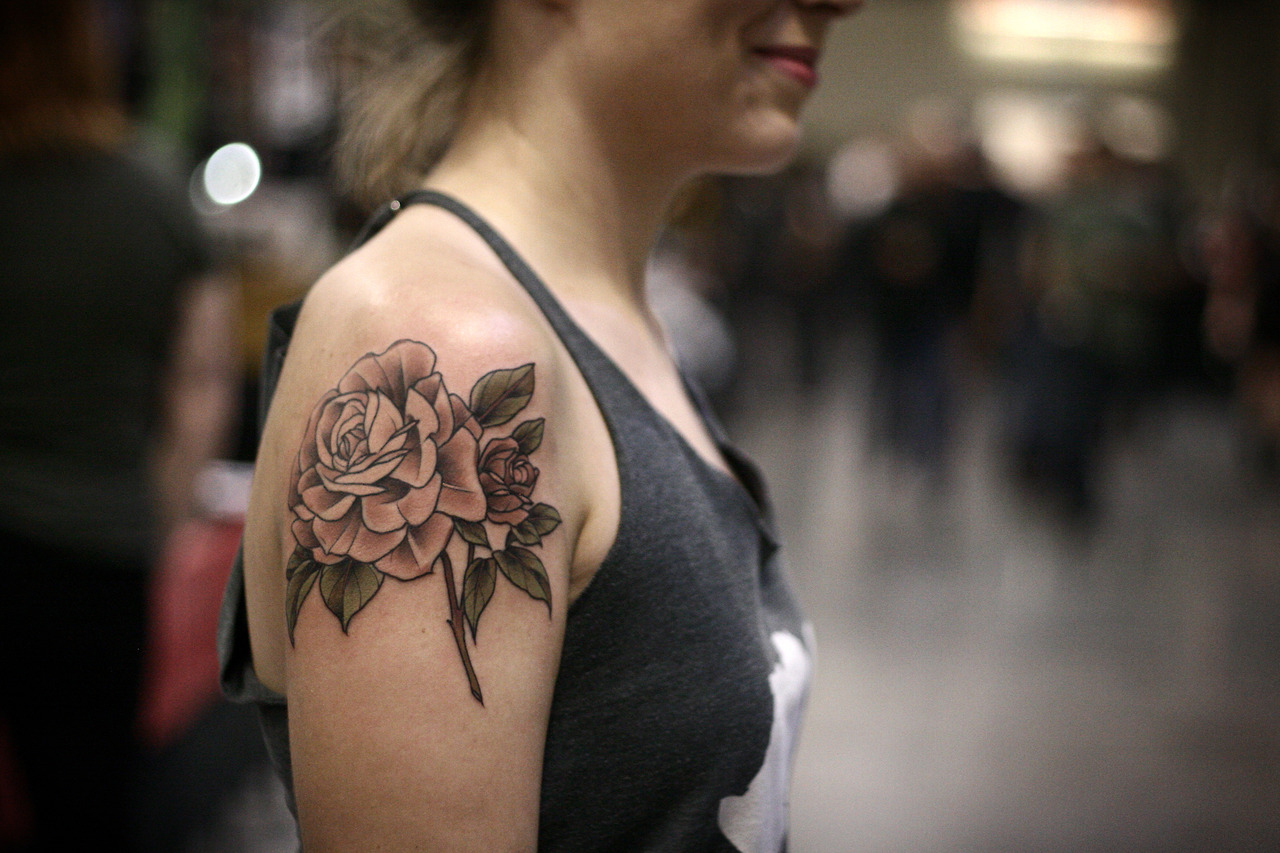 Pale Pink Rose tattoo on Shoulder