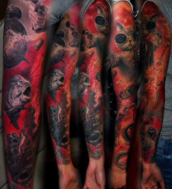 Cool Cat Killer tattoo sleeve