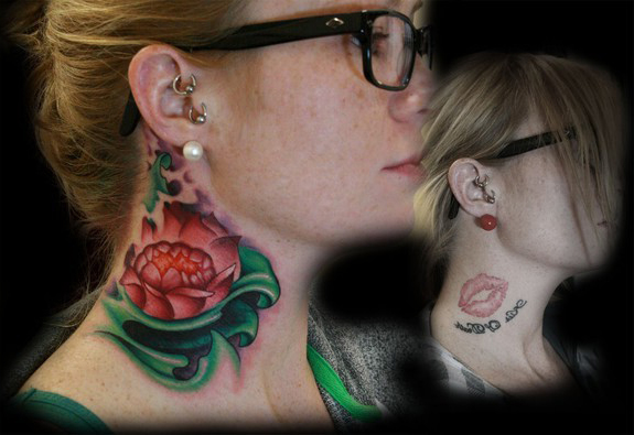 Neck Lotus Cover Up tattoo design