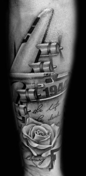 World War Bomber Letter tattoo by Westfall Tattoo